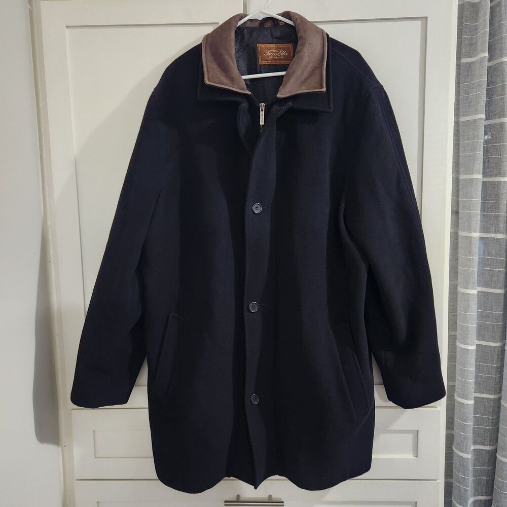 Tasso Elba Black Wool Cashmere Pea Coat Mens XL Heavyweight Overcoat Lined